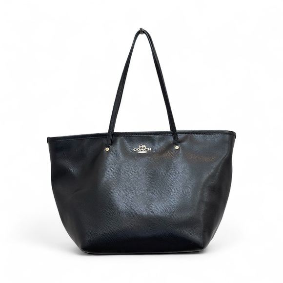 Coach Street Zip Tote Bag Crossgrain Leather Style F34103 Black Gold Hardware - Picture 1 of 13